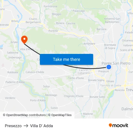 Presezzo to Villa D' Adda map