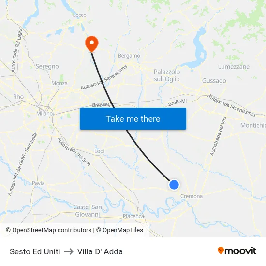 Sesto Ed Uniti to Villa D' Adda map