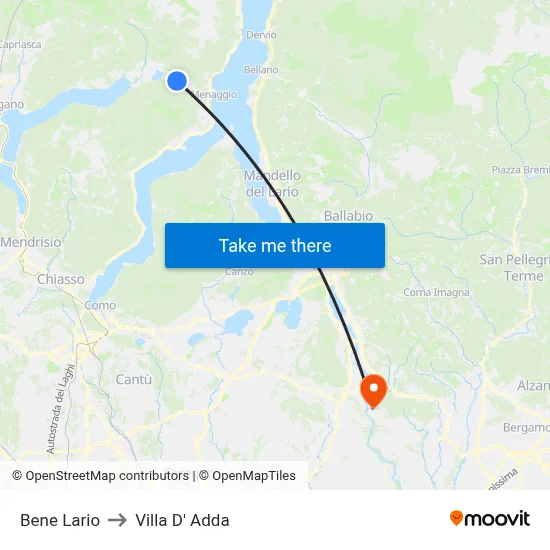 Bene Lario to Villa D' Adda map