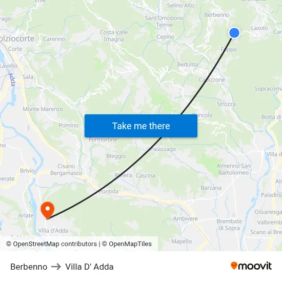 Berbenno to Villa D' Adda map