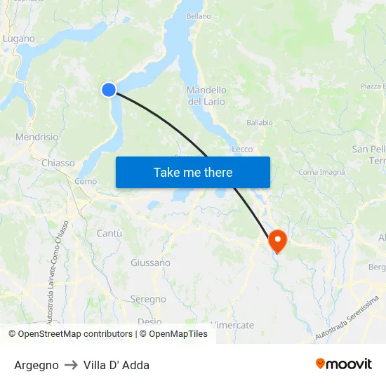 Argegno to Villa D' Adda map