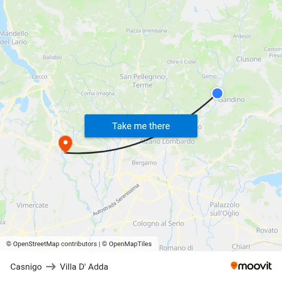 Casnigo to Villa D' Adda map