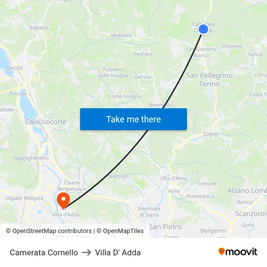 Camerata Cornello to Villa D' Adda map
