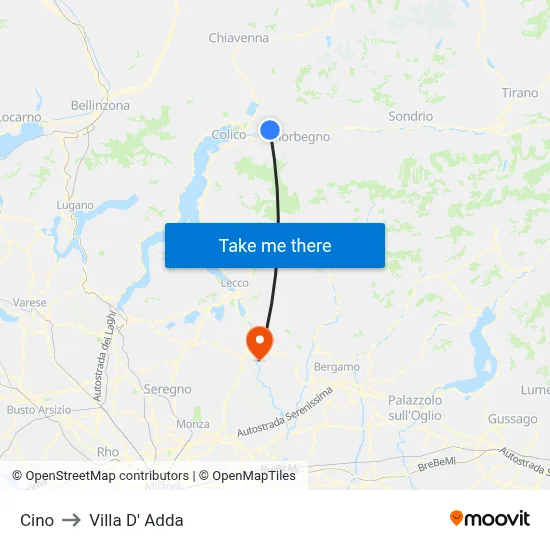 Cino to Villa D' Adda map