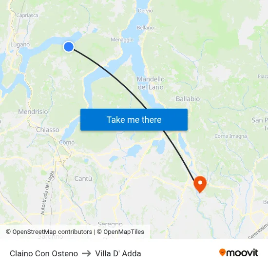 Claino con Osteno to Villa D' Adda map
