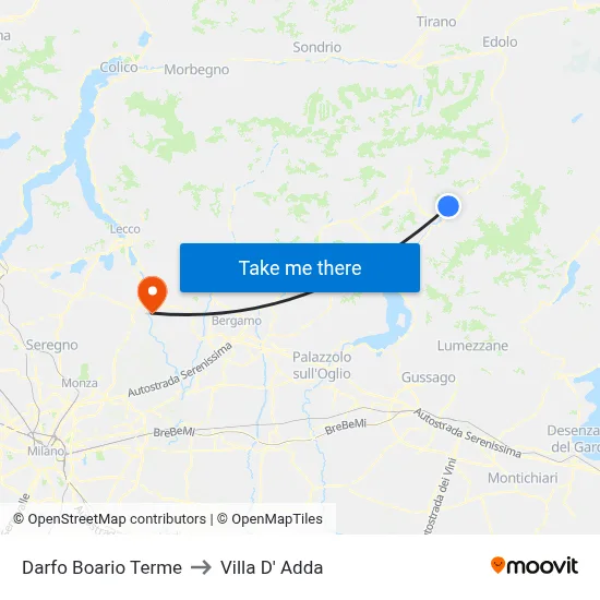 Darfo Boario Terme to Villa D' Adda map