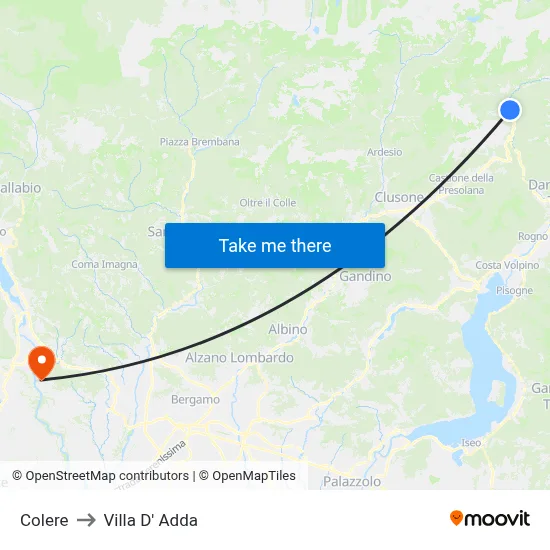 Colere to Villa D' Adda map