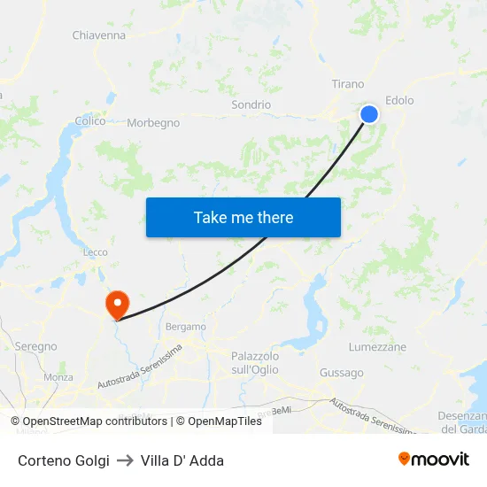 Corteno Golgi to Villa D' Adda map