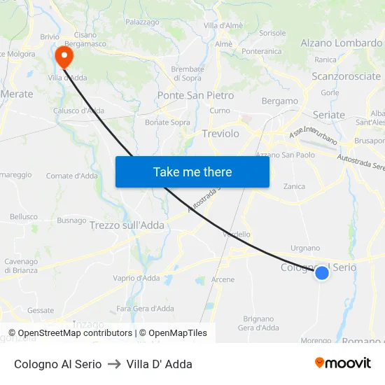 Cologno Al Serio to Villa D' Adda map