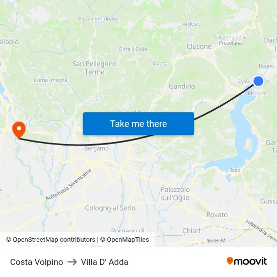 Costa Volpino to Villa D' Adda map