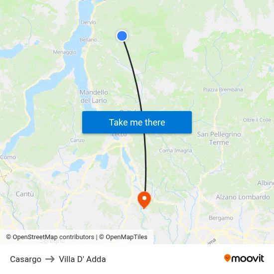 Casargo to Villa D' Adda map