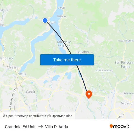 Grandola Ed Uniti to Villa D' Adda map
