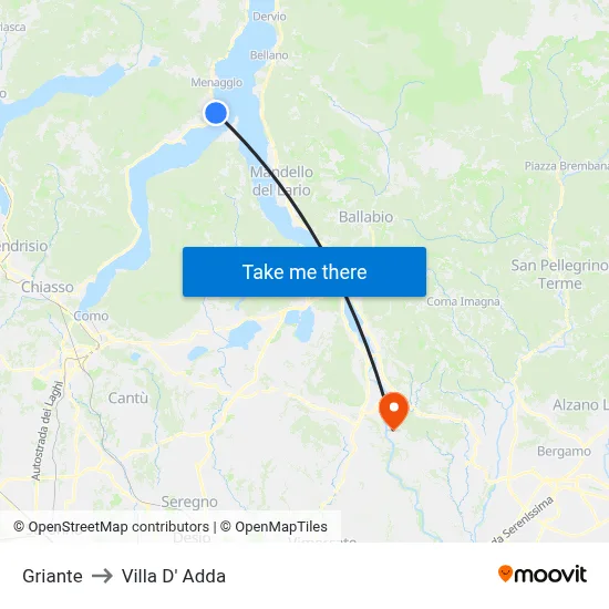 Griante to Villa D' Adda map