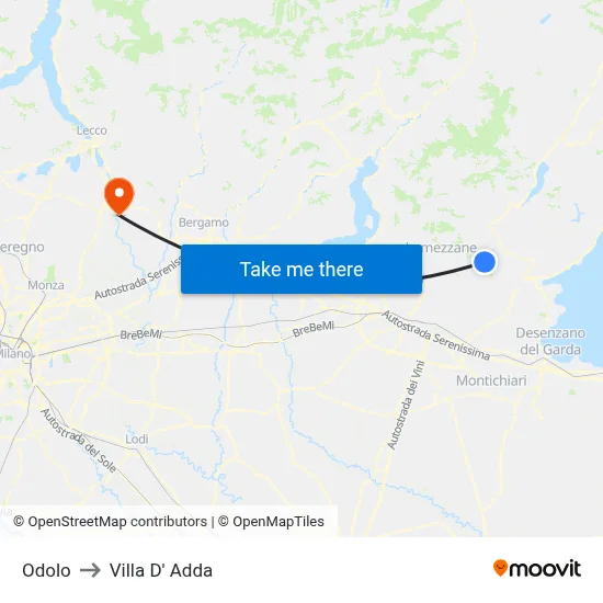 Odolo to Villa D' Adda map