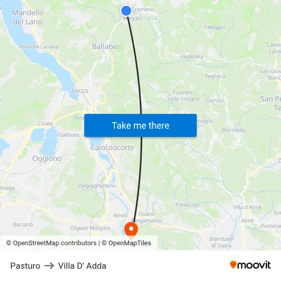 Pasturo to Villa D' Adda map