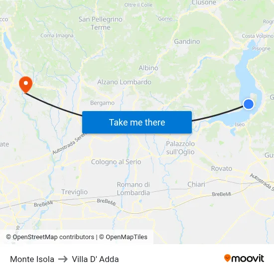 Monte Isola to Villa D' Adda map
