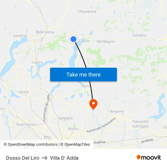 Dosso Del Liro to Villa D' Adda map