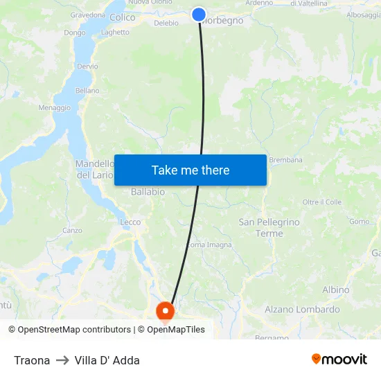Traona to Villa D' Adda map