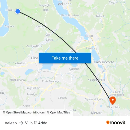 Veleso to Villa D' Adda map
