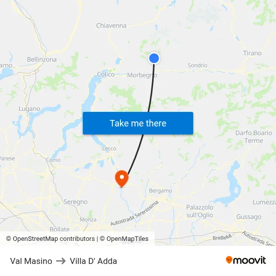Val Masino to Villa D' Adda map