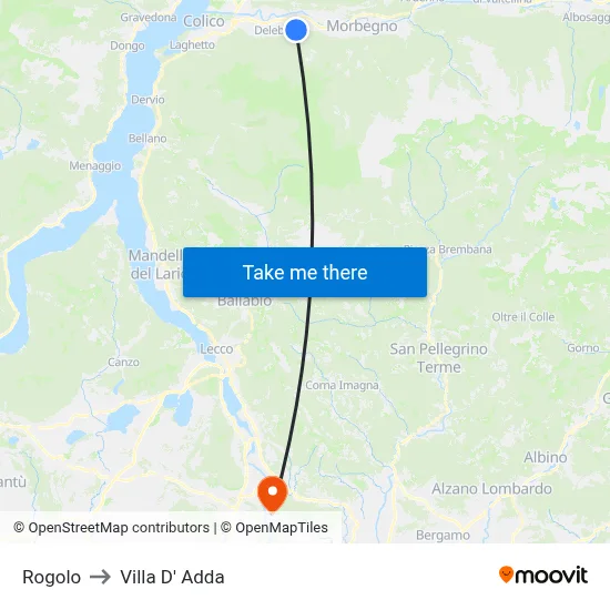 Rogolo to Villa D' Adda map