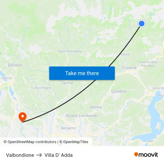 Valbondione to Villa D' Adda map