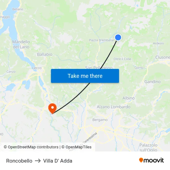 Roncobello to Villa D' Adda map