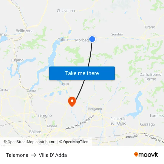 Talamona to Villa D' Adda map