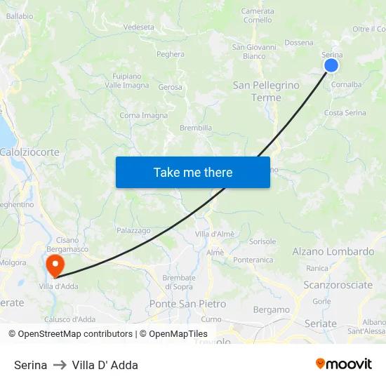 Serina to Villa D' Adda map