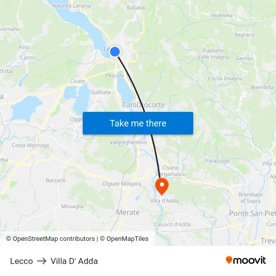 Lecco to Villa D' Adda map