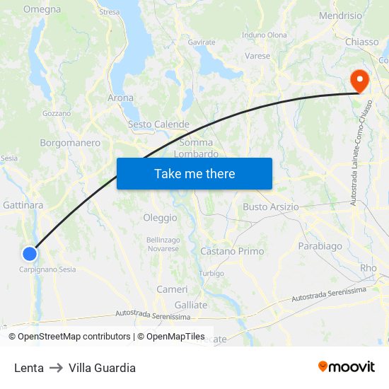 Lenta to Villa Guardia map