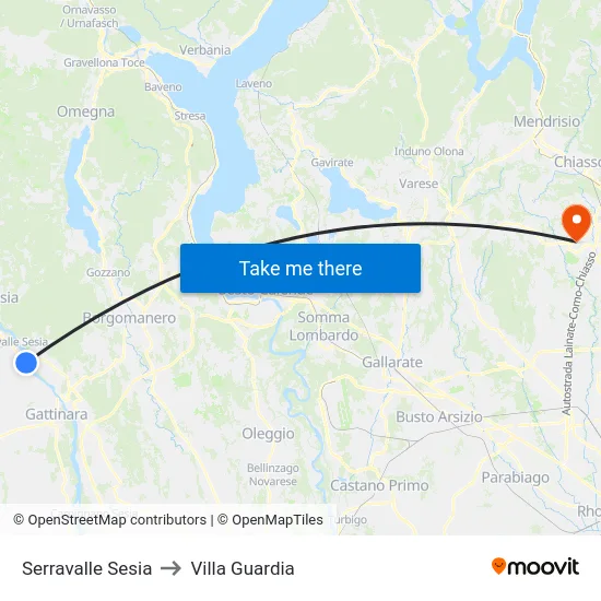 Serravalle Sesia to Villa Guardia map