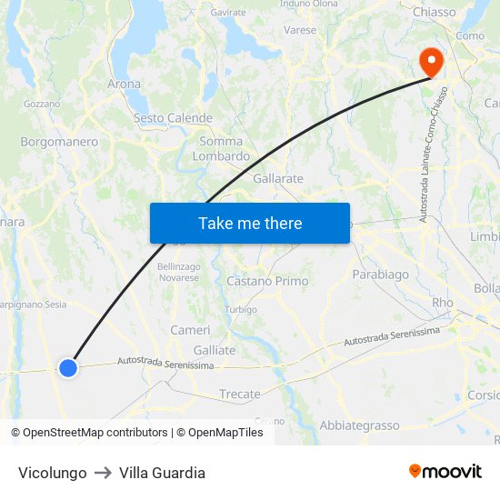 Vicolungo to Villa Guardia map