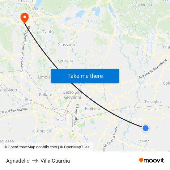 Agnadello to Villa Guardia map