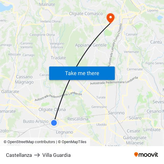 Castellanza to Villa Guardia map