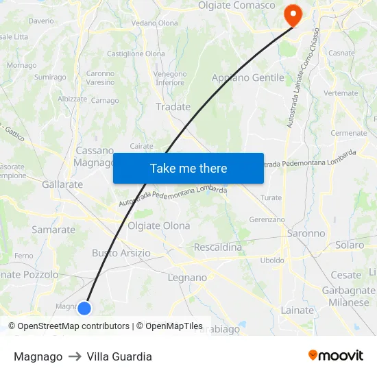 Magnago to Villa Guardia map