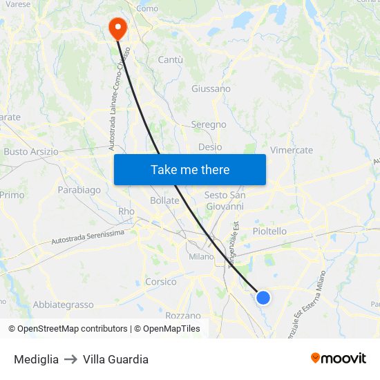 Mediglia to Villa Guardia map