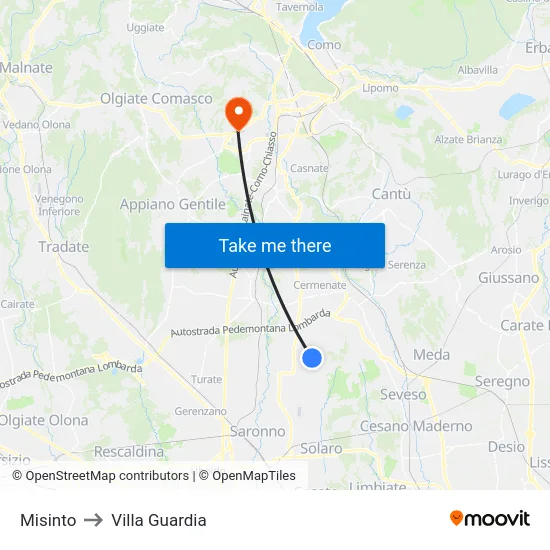 Misinto to Villa Guardia map