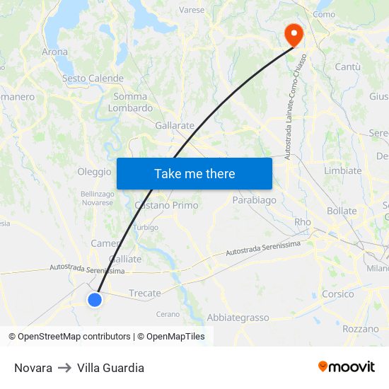 Novara to Villa Guardia map