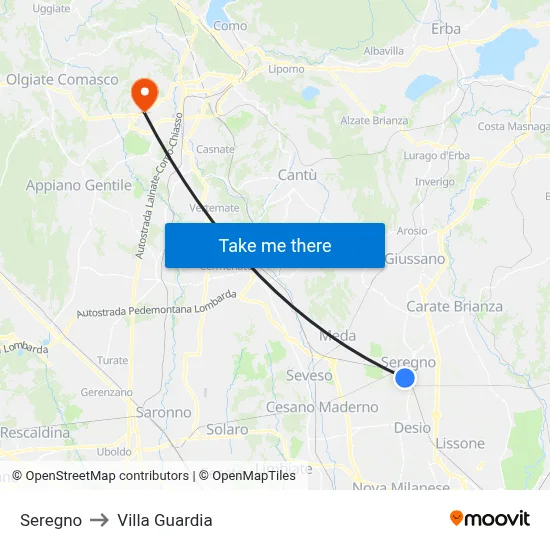 Seregno to Villa Guardia map