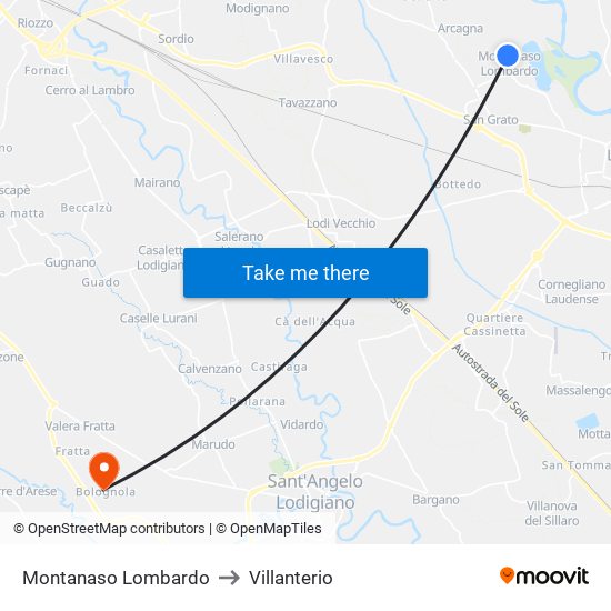 Montanaso Lombardo to Villanterio map