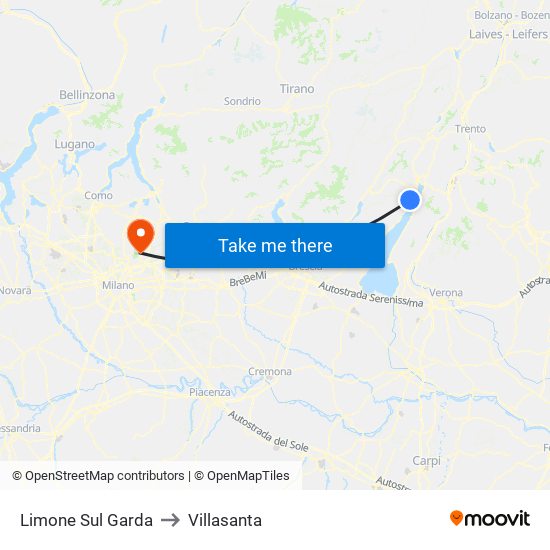 Limone Sul Garda to Villasanta map