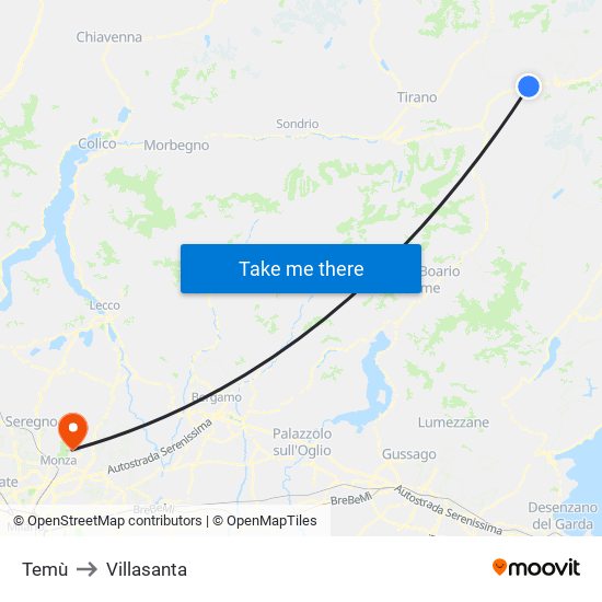 Temù to Villasanta map