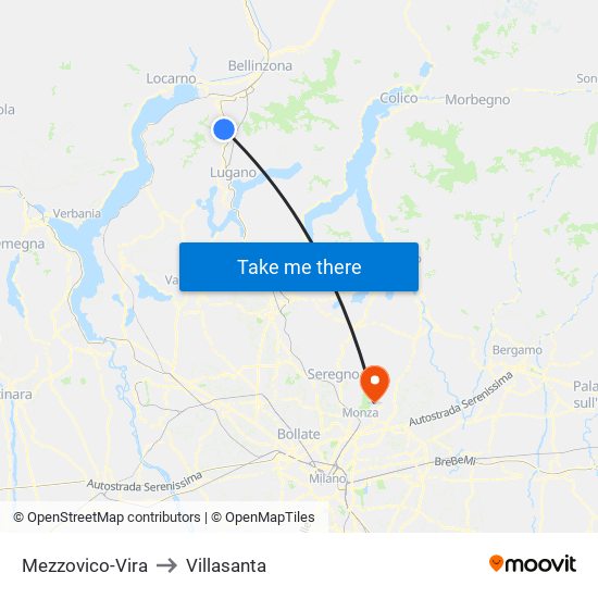 Mezzovico-Vira to Villasanta map