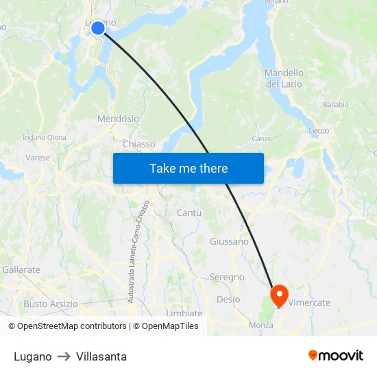 Lugano to Villasanta map