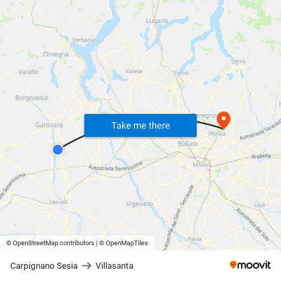 Carpignano Sesia to Villasanta map