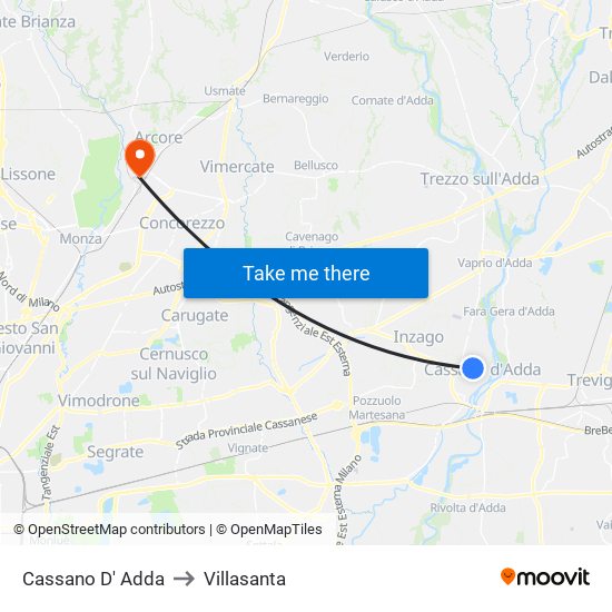 Cassano D' Adda to Villasanta map