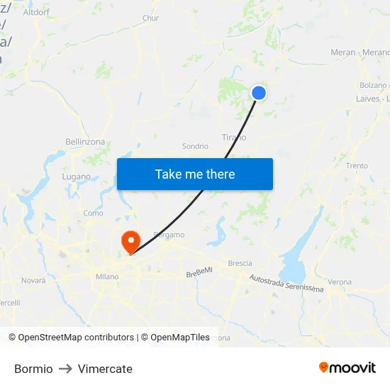 Bormio to Vimercate map