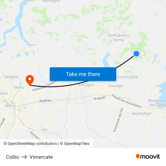 Collio to Vimercate map