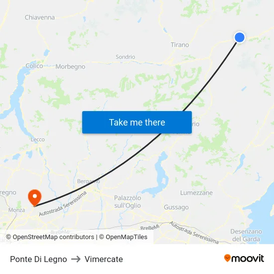 Ponte Di Legno to Vimercate map